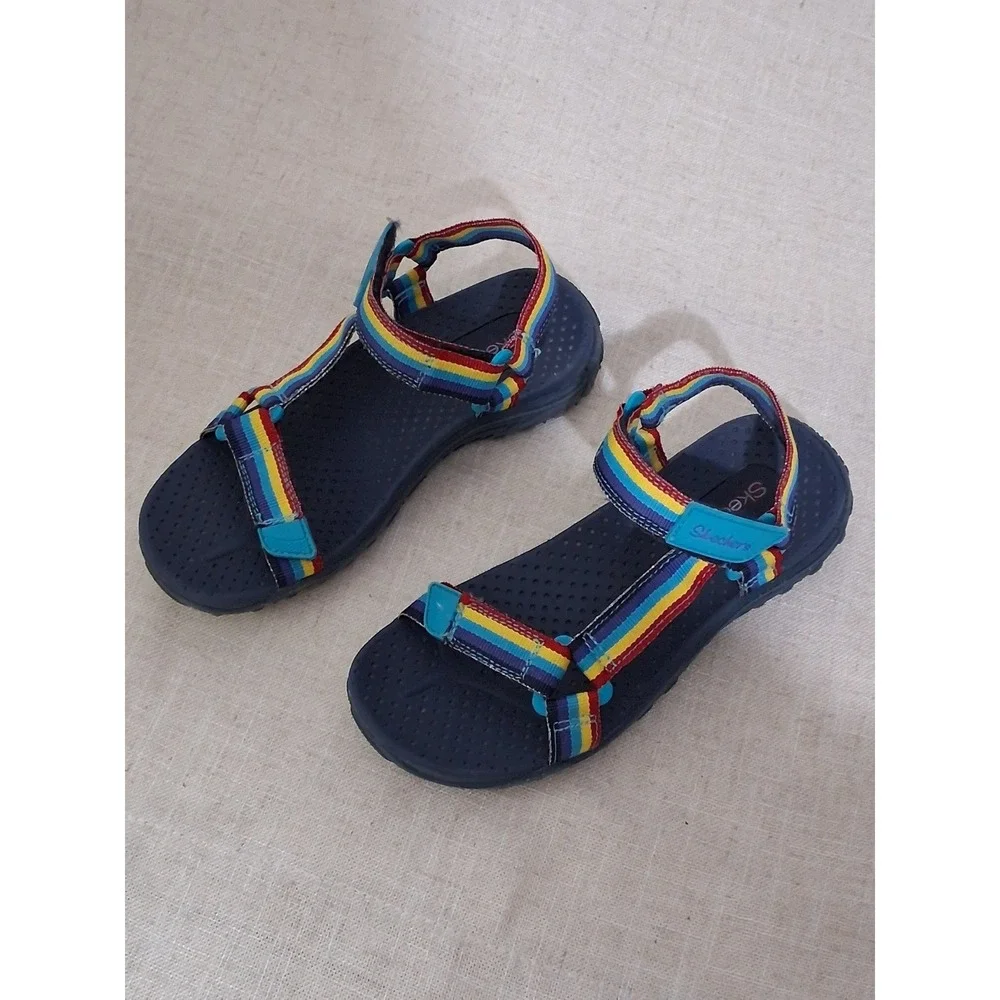 Skechers Kids Rainbow Striped Sport Sandals Navy Blue Strappy Adjustable